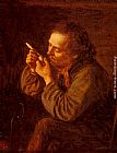 Pipe Paintings - Lighting His Pipe by Eastman Johnson